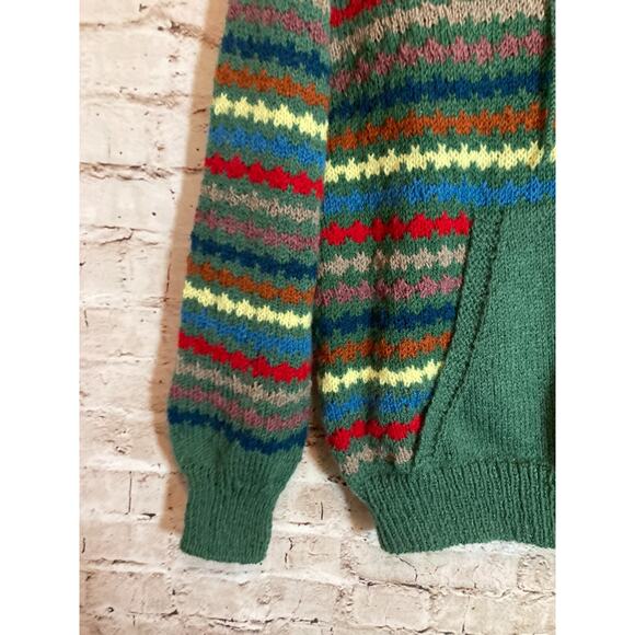 Artsy Sweater Womens XL Colorful Knit Striped Hooded Front Pockets Pullover - Picture 2 of 13